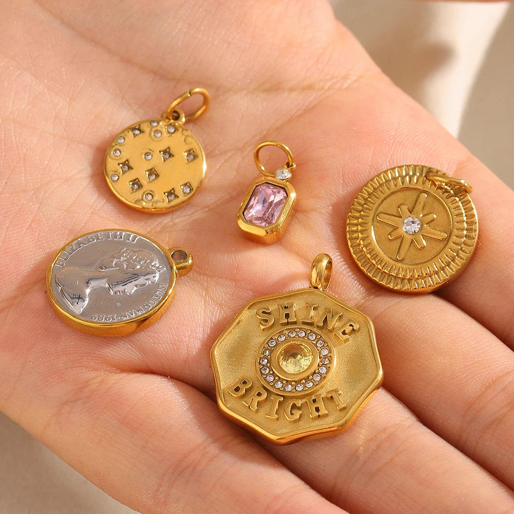 MamacitaSlay 316L Stainless Steel Zircon Star Portrait Letter Charms Necklace Earrings Bracelet DIY Accessories Women's Ornament