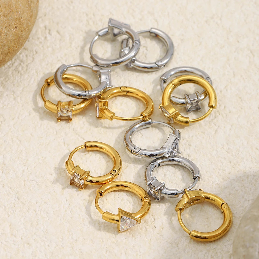 MamacitaSlay 316l Stainless Steel Zircon Hoop Earring 18K Gold Plated Waterproof  Minimalist Jewelry for Women 2026 Trend Gift