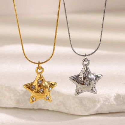 MamacitaSlay 316L Stainless Steel Zircon Star Pendant Necklace 18K Gold Plated Waterproof Jewelry Women's High Quality Necklace