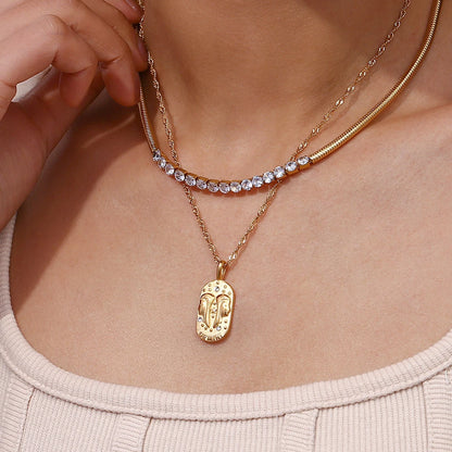 MamacitaSlay 316L Stainless Steel Zircon 12 Constellation Tarot Card Necklace 18K Gold Plated Waterproof Jewelry Women's Gifts