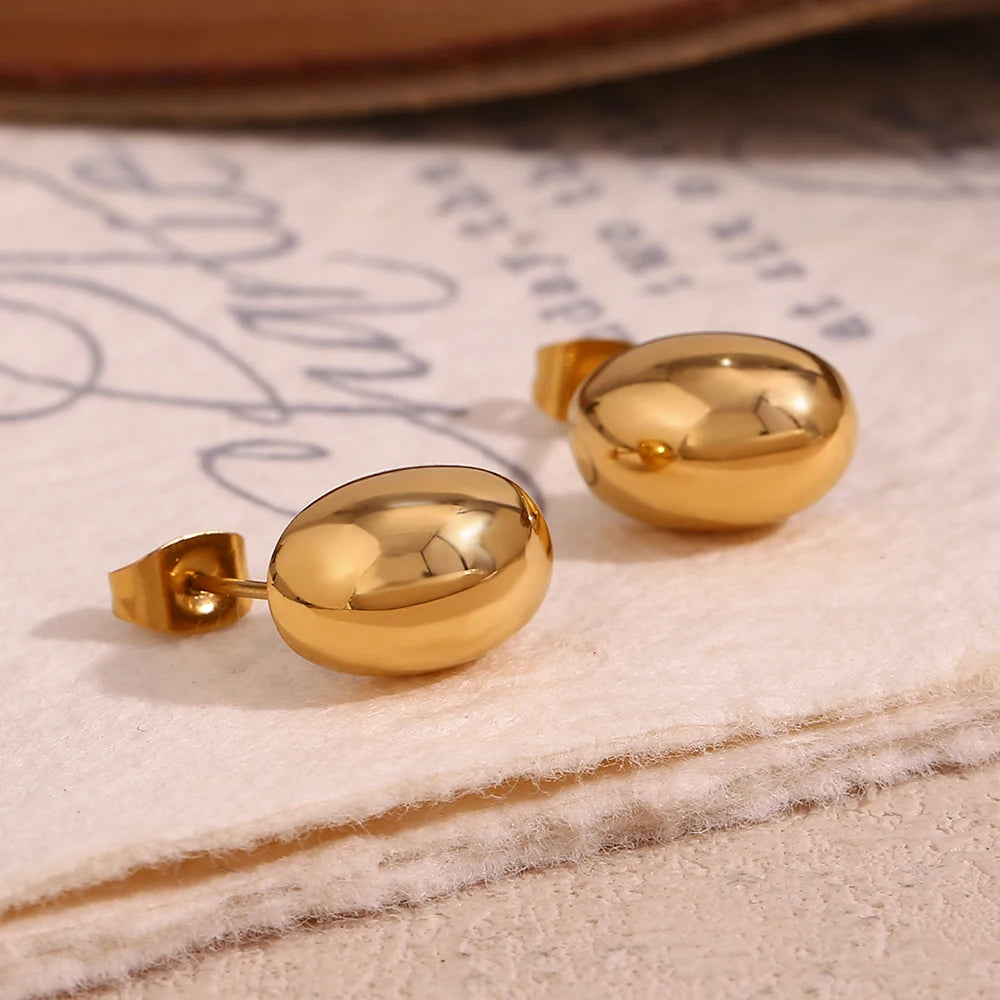 MamacitaSlay 316L Stainless Steel Puffy Bean Stud Earrings 18K Gold Plated Waterproof Jewelry For Women Minimalist Daily Wear