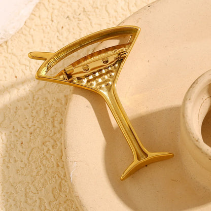 MamacitaSlay Unique 18K Gold Plated Zircon Wine Glass Leopard Brooch Banquet Waterproof Jewelry Women's High Quality Jewelry