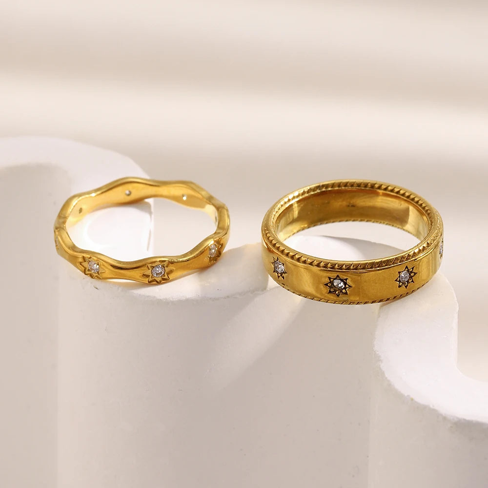 MamacitaSlay 316L Stainless Steel Zircon Star Ring 18K Gold Plated Waterproof Jewelry Women's Classic Ring High Quality Gift