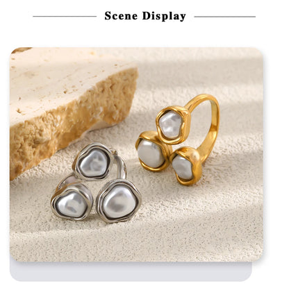 MamacitaSlay 316L Stainless Steel Baroque Pearl Irregular Open Ring 18K Gold Plated Waterproof Jewelry For Women Daily 2026 Gift