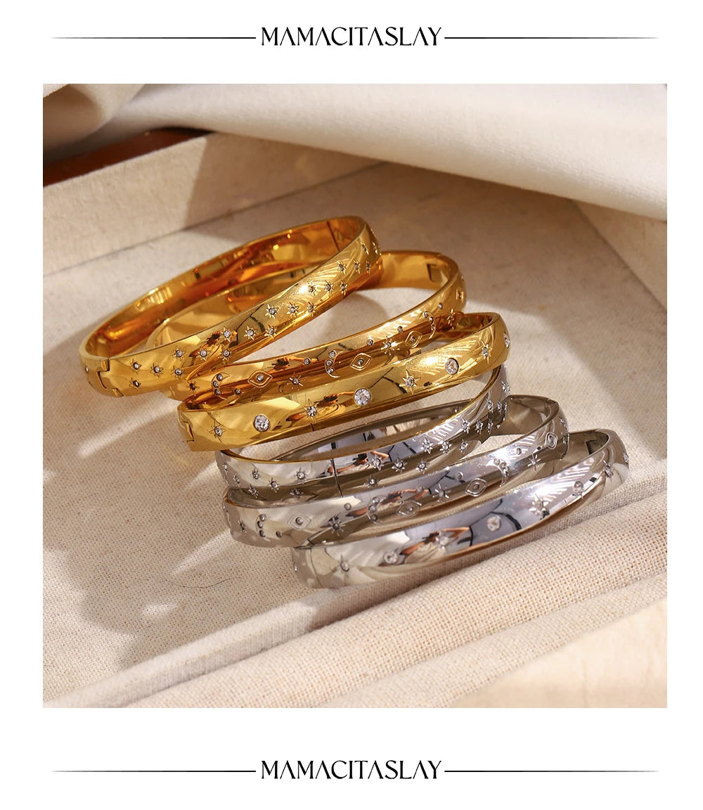 MamacitaSlay 316L Stainless Steel Star Moon Open Bracelet Bracelet 18K Gold Plated Waterproof Jewelry Women's Unique Bracelet