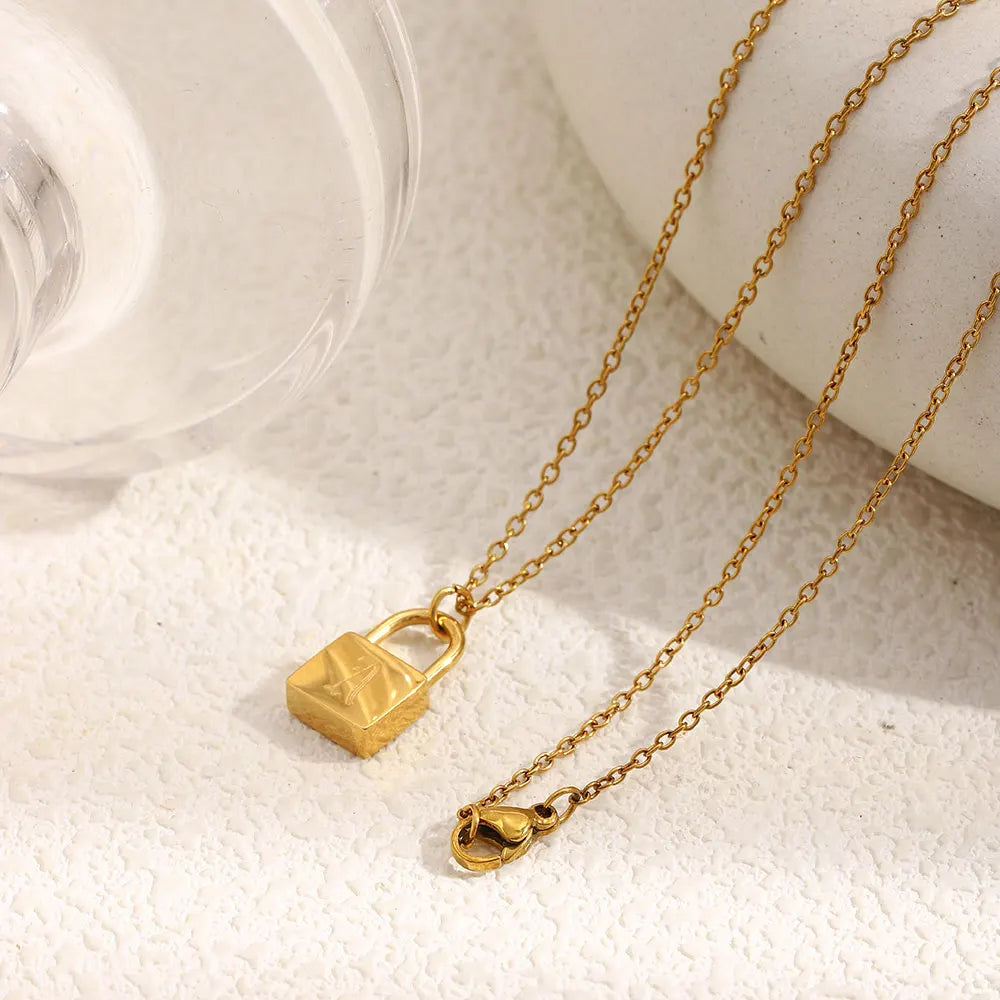 MamacitaSlay 316L Stainless Steel Ancient Letters Engaged Lock Pendant Necklace 18K Gold Plated Waterproof Neck Jewelry Gift