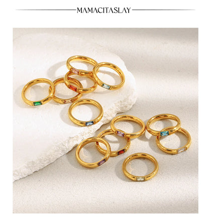 MamacitaSlay 316L Stainless Steel Zircon Birthstone Ring Party Simple Waterproof Jewelry Classic Gift Women's High Quality Ring