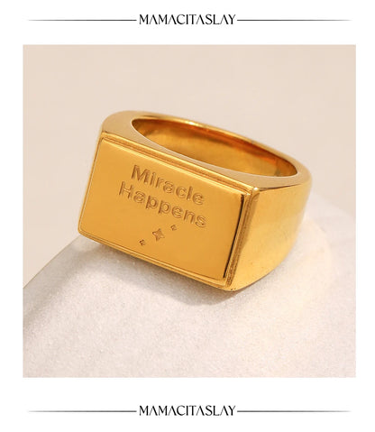 MamacitaSlay 316L Stainless Steel "Miracle Happens" Letter Ring Party Waterproof Jewelry Women's Classic Charm Ring 2025 Gift