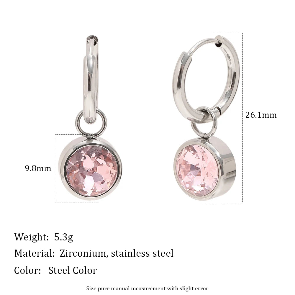 MamacitaSlay 316L Stainless Steel Multicolor Round Zircon Hoop Earrings 18K Gold Plated Waterproof Minimalist Jewelry For Women