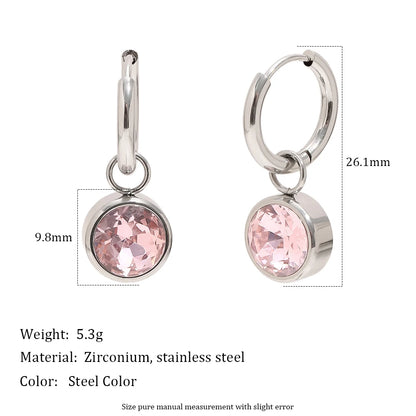 MamacitaSlay 316L Stainless Steel Multicolor Round Zircon Hoop Earrings 18K Gold Plated Waterproof Minimalist Jewelry For Women