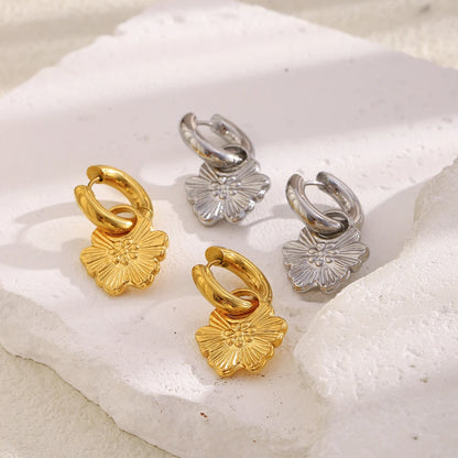 MamacitaSlay 316L Stainless Steel Flower Hoop Earrings 18K Gold Plated Waterproof Jewelry Women's Elegant Statement Earrings