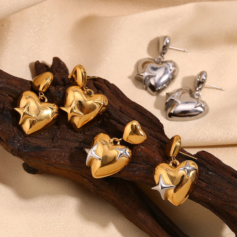 MamacitaSlay Exclusive Stainless Steel Heart Star Earrings 2025 New Design Waterproof Jewelry Women's Charm Statement Earrings