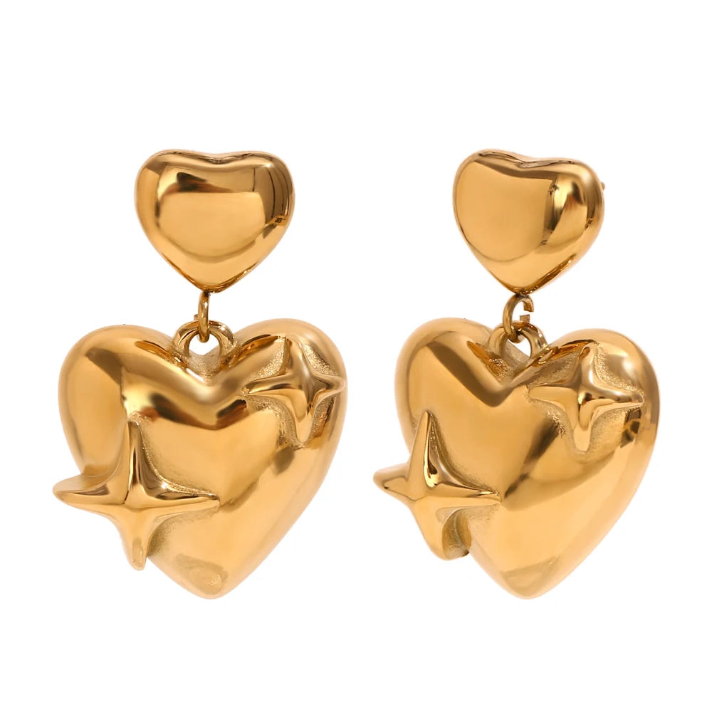 MamacitaSlay Exclusive Stainless Steel Heart Star Earrings 2025 New Design Waterproof Jewelry Women's Charm Statement Earrings