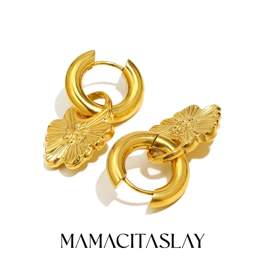 MamacitaSlay 316L Stainless Steel Flower Hoop Earrings 18K Gold Plated Waterproof Jewelry Women's Elegant Statement Earrings