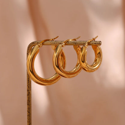 MamacitaSlay Minimalist 18K Gold Plated 316L Stainless Steel Different Sizes Hoop Earrings Waterproof Party Jewelry for Women