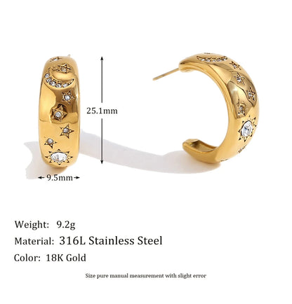 MamacitaSlay Stainless Steel 18K Gold Plated Sun Moon Stars Ring 2025 New Design Waterproof Jewelry Women's Charm Finger Jewelry