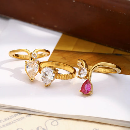 MamacitaSlay 316L Stainless Steel Zircon Water Droplet Crown Ring 18K Gold Plated Waterproof Jewelry Women's Elegant Ring Gift