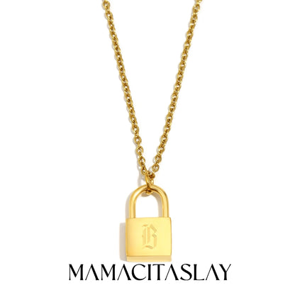MamacitaSlay 316L Stainless Steel Ancient Letters Engaged Lock Pendant Necklace 18K Gold Plated Waterproof Neck Jewelry Gift