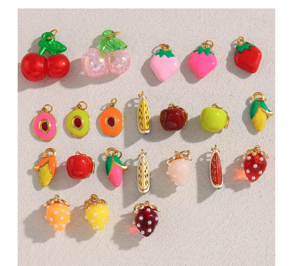 MamacitaSlay Stainless Steel Resin Tropical Fruit Charms Earrings Necklace Bracelet DIY Accessories Women's Waterproof Pendant
