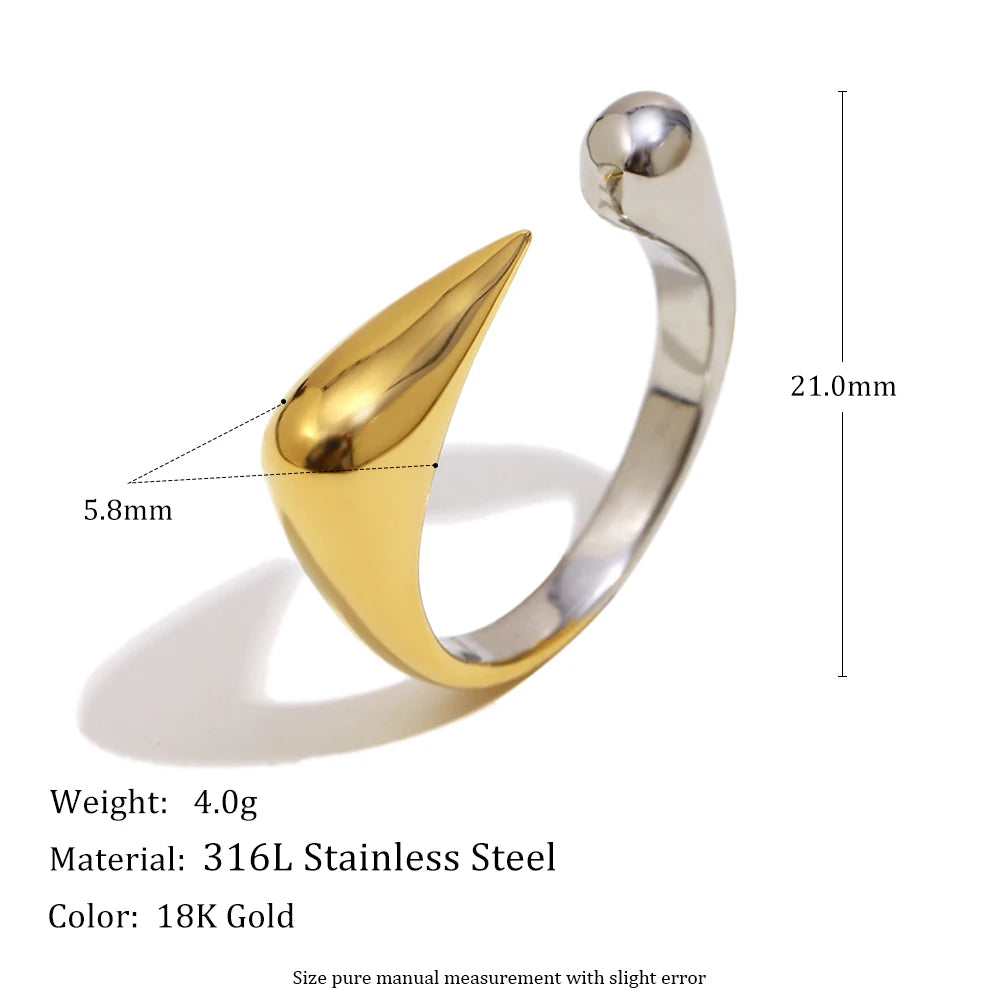 MamacitaSlay Unique Cool 316L Stainless Steel Two Tone Bird Beak Shaped Asymmetrical Open Ring Waterproof Jewelry Women's Ring