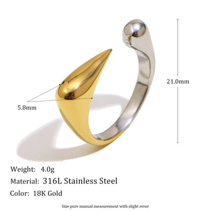 MamacitaSlay Unique Cool 316L Stainless Steel Two Tone Bird Beak Shaped Asymmetrical Open Ring Waterproof Jewelry Women's Ring