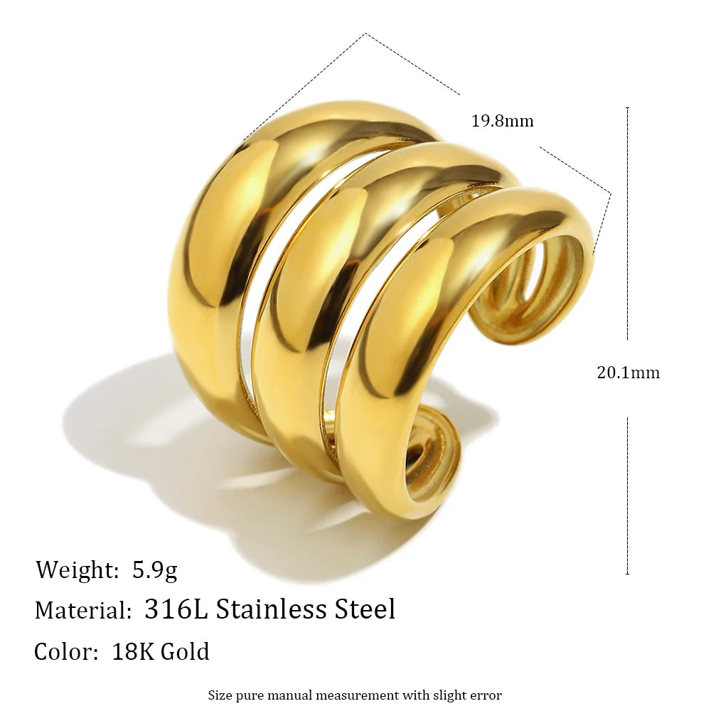 MamacitaSlay 316L Stainless Steel Multilayer Open Ring Party Waterproof 18K Gold Plated Jewelry Women's Charm Cool Ring Gift