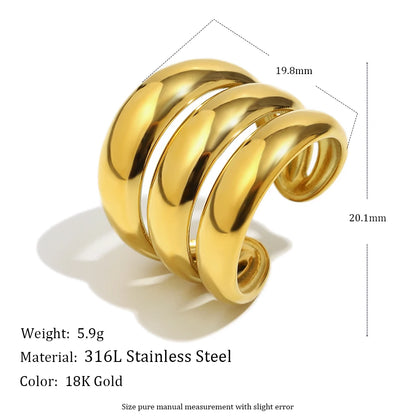 MamacitaSlay 316L Stainless Steel Multilayer Open Ring Party Waterproof 18K Gold Plated Jewelry Women's Charm Cool Ring Gift