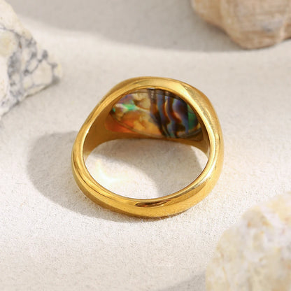 MamacitaSlay 316L Stainless Steel Abalone Shell Star Moon Colorful Ring 18K Gold Plated Waterproof Jewelry Women's Cool Ring