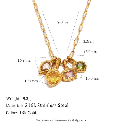 MamacitaSlay 316L Stainless Steel Irregular  Multicolor Zircon Necklace 18K Gold Plated Waterproof Minimalist Jewelry For Women