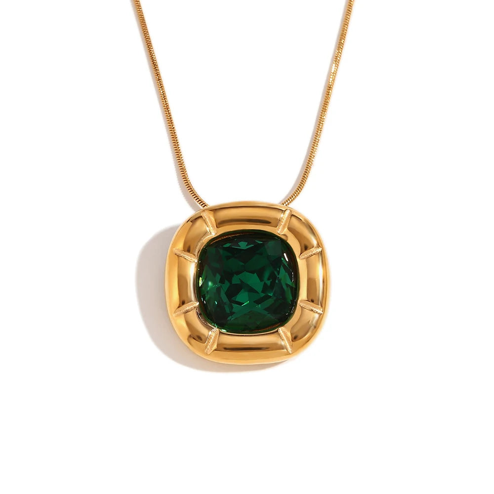 MamacitaSlay 18K Gold Plated Stainless Steel Rounded Square Zircon Necklace Earring Ring Women's Fashionable Waterproof Jewelry