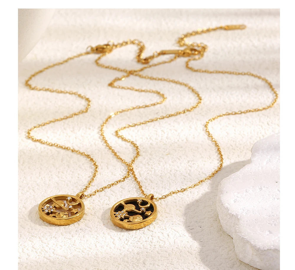 MamacitaSlay 316L Stainless Steel Shell Zircon Celestial Necklace Waterproof 18K Gold Plated Neck Jewelry Elegant Necklace Gifts
