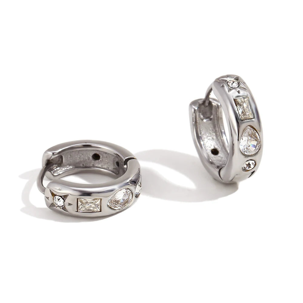MamacitaSlay Classic Solar Geometric Zircon Bracelets Shiny Zircon Hoop Earrings 2024 Trend Stainless Steel Ring Woman