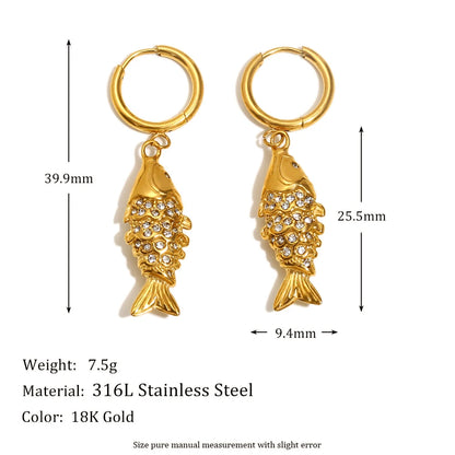 MamacitaSlay Wholesale Lucky Koi Drop Earrings Women Waterproof Gold Plated 316L Stainless Steel Women's Jewelry New In Earrings