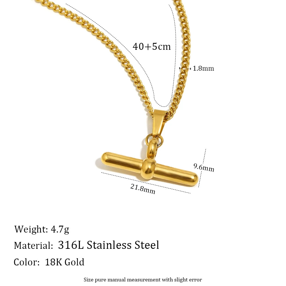 MamacitaSlay 316L Stainless Steel T-Bar Pendant Necklace Earrings Waterproof 18K Gold Plated Jewelry Women's Earrings Necklace
