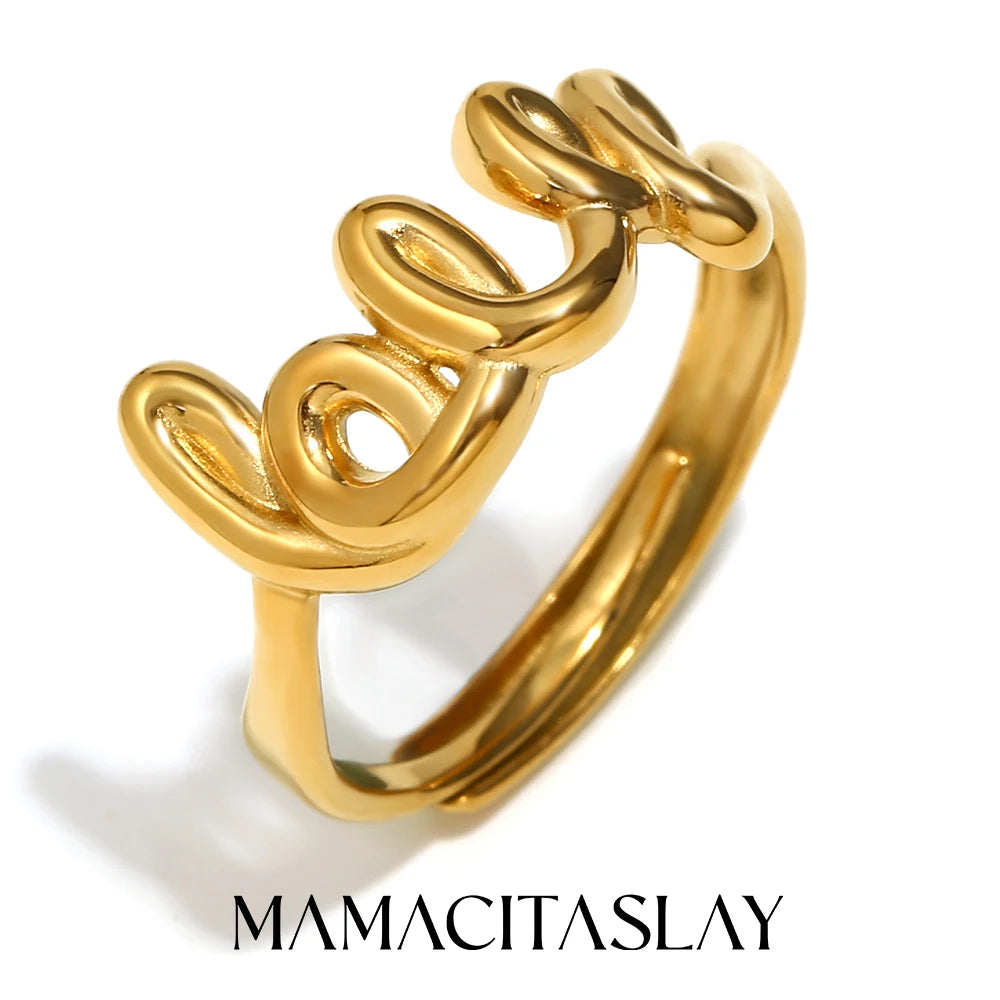 MamacitaSlay meaningful Line English Letters LOVE Ring trendy women's stainless steel jewelry Finger Decoration gift