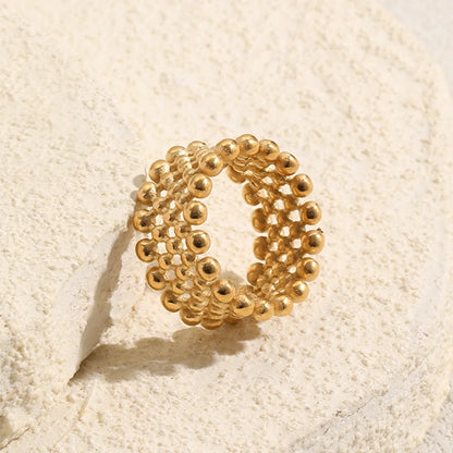 MamacitaPlay 316L Stainless Steel Mesh Hollow Out Ball Ring 18K Gold Plated Waterproof Jewelry For Women Trend Everyday Wear
