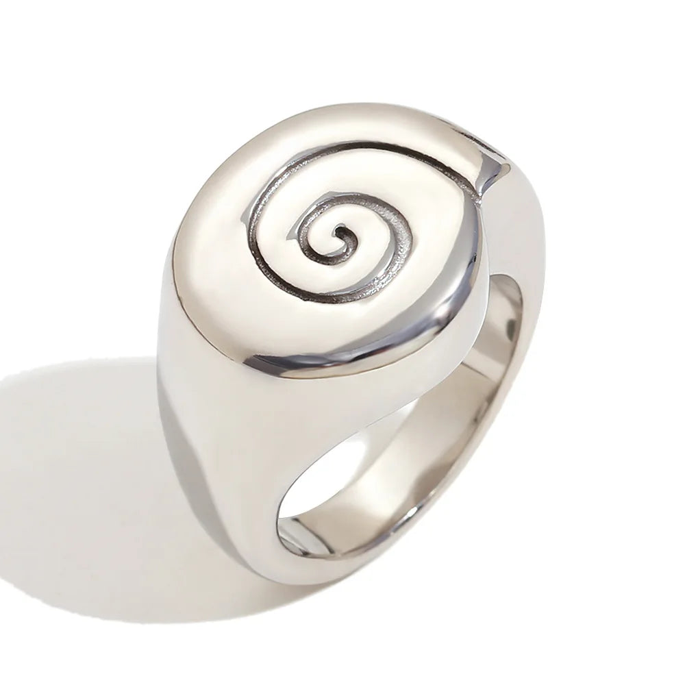 MamacitaSlay Unique Fingerprint Swirl Ripple Gold Silver Colour Rings Womens Stainless Steel Tarnish Free Jewelry Accessories