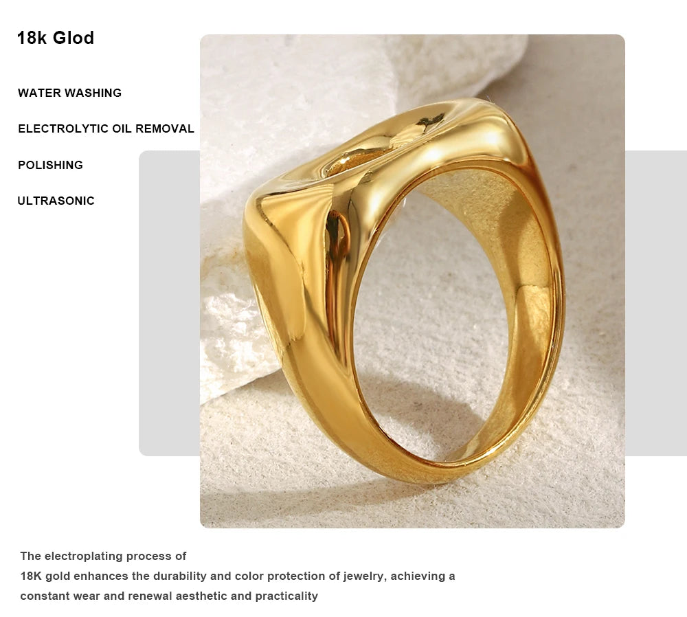 MamacitaSlay Minimalist 316L Stainless Steel Irregular Hollow Out Ring 18K Gold Plated Waterproof Jewelry For Women Daily Wear