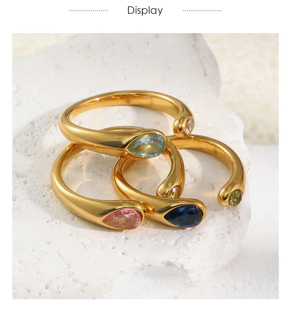 MamacitaSlay 316L Stainless Steel Multicolour Zircon Open Ring 18K Gold Plated Waterproof Jewelry Women's Minimalist Ring Gift