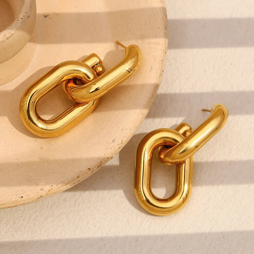 MamacitaSlay Classic 18K Gold Plated Stainless Steel Geometric Earrings Party Minimalist Waterproof Jewelry Women's Charm Gift