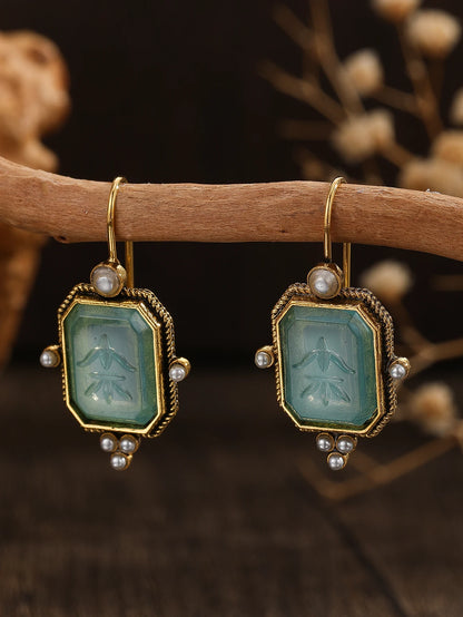 Elegant Vintage Geometric Pearl Pendant Drop Earrings