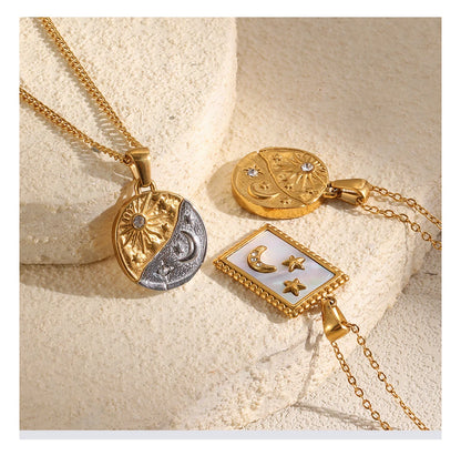MamacitaSlay 316L Stainless Steel Zircon Celestial Sun Moon Star Pendant Necklace 18K Gold Plated Waterproof Jewelry For Women