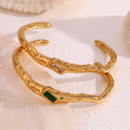 MamacitaSlay 316L Stainless Steel Twisted Shape Zircon Cuff Bracelet 18K Gold Plated Waterproof Jewelry For Women Everyday Wear