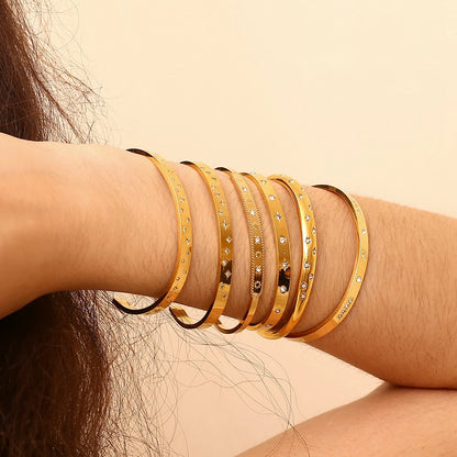 18K Gold Plated Deliacte Luxury Colorful Zircon Shiny Stars Cuff Bangles High Quality Waterproof Jewelry Bracelets for Women