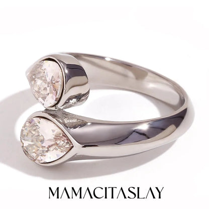 MamacitaSlay 316L Stainless Steel Double Zircon Serpentine Opening Ring Waterproof 18K Gold Plated Jewelry Women's Elegant Gift