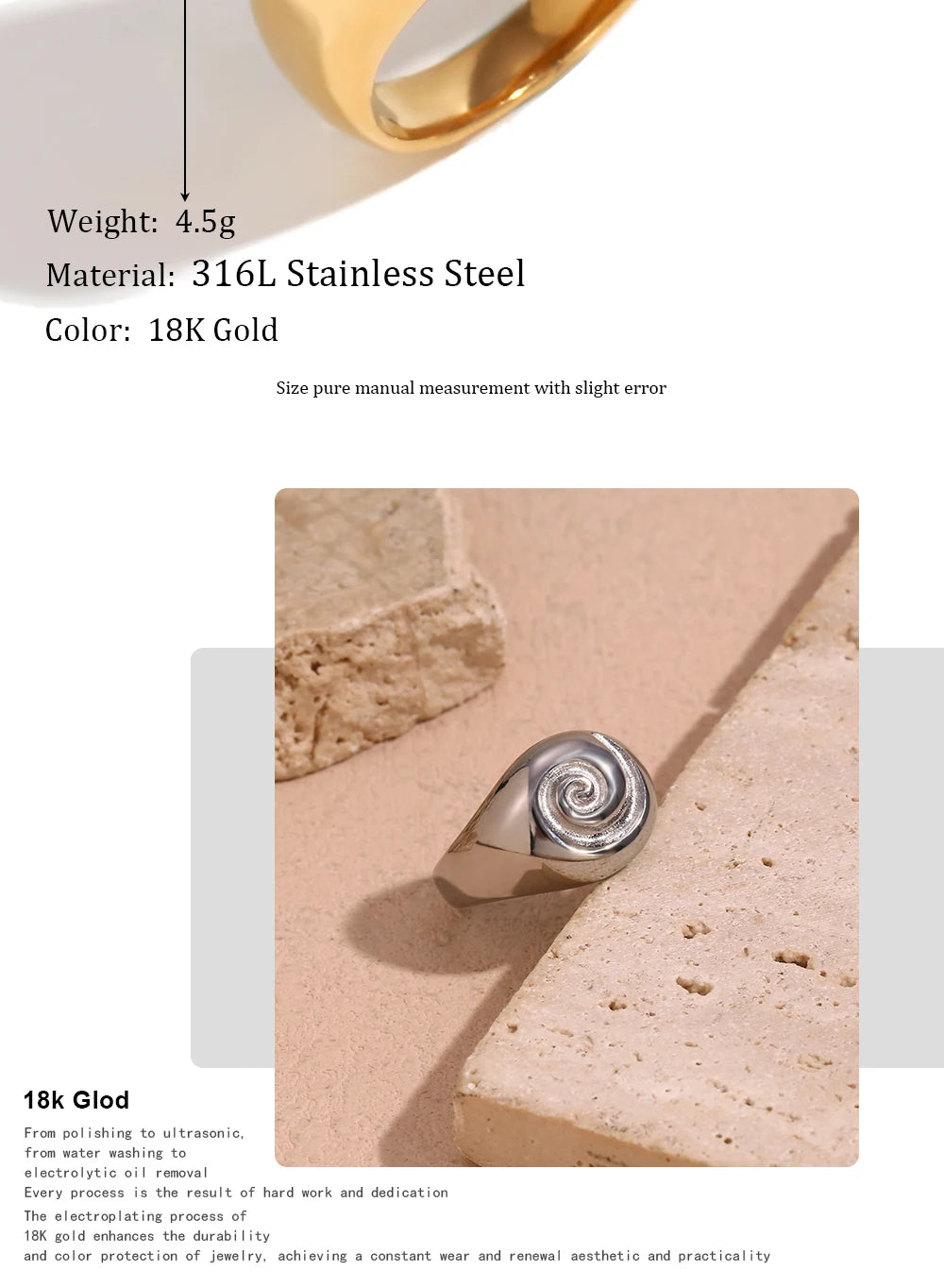 MamacitaSlay Unique Fingerprint Swirl Ripple Gold Silver Colour Rings Womens Stainless Steel Tarnish Free Jewelry Accessories