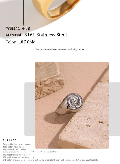 MamacitaSlay Unique Fingerprint Swirl Ripple Gold Silver Colour Rings Womens Stainless Steel Tarnish Free Jewelry Accessories