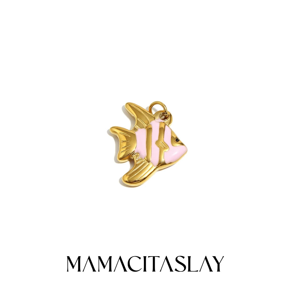 MamacitaSlay 316L Stainless Steel Enamel Ocean Style Fish Charms Earrings Necklace Bracelet DIY Pendant Women's Handmade Gift