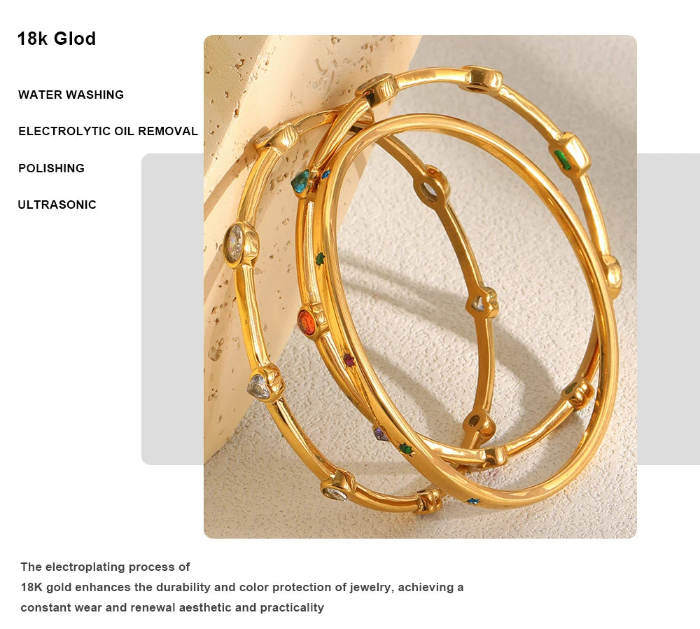 MamacitaSlay 316L Stainless Steel Colorful Zircon Heart Star Bangle 18K Gold Plated Waterproof Stackable Jewelry For Women Gift