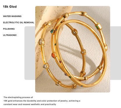MamacitaSlay 316L Stainless Steel Colorful Zircon Heart Star Bangle 18K Gold Plated Waterproof Stackable Jewelry For Women Gift